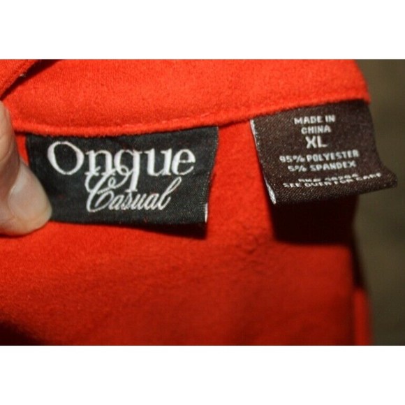 Onque Casual Red Velour Jacket Sz XL LS Shoulder Bands Snaps Pockets Dressy GUC - Picture 9 of 9